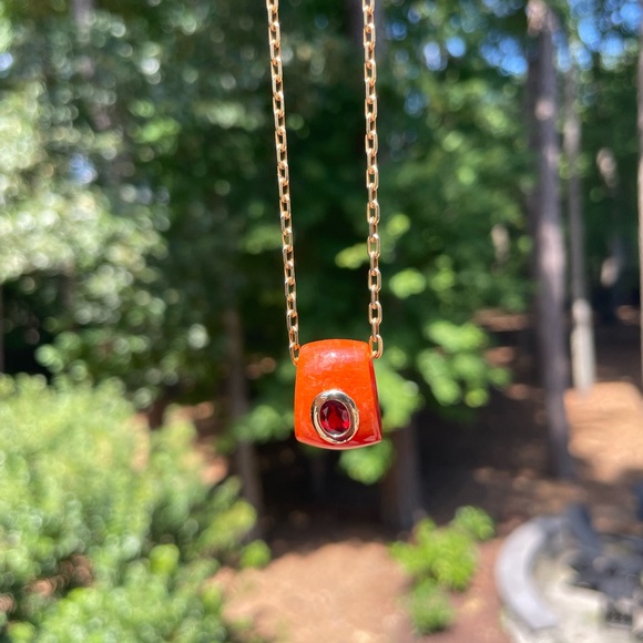 Vintage Genuine Orange Carnelian and Red Garnet 14k gold Pendant - beautiful! - Picture 15 of 16